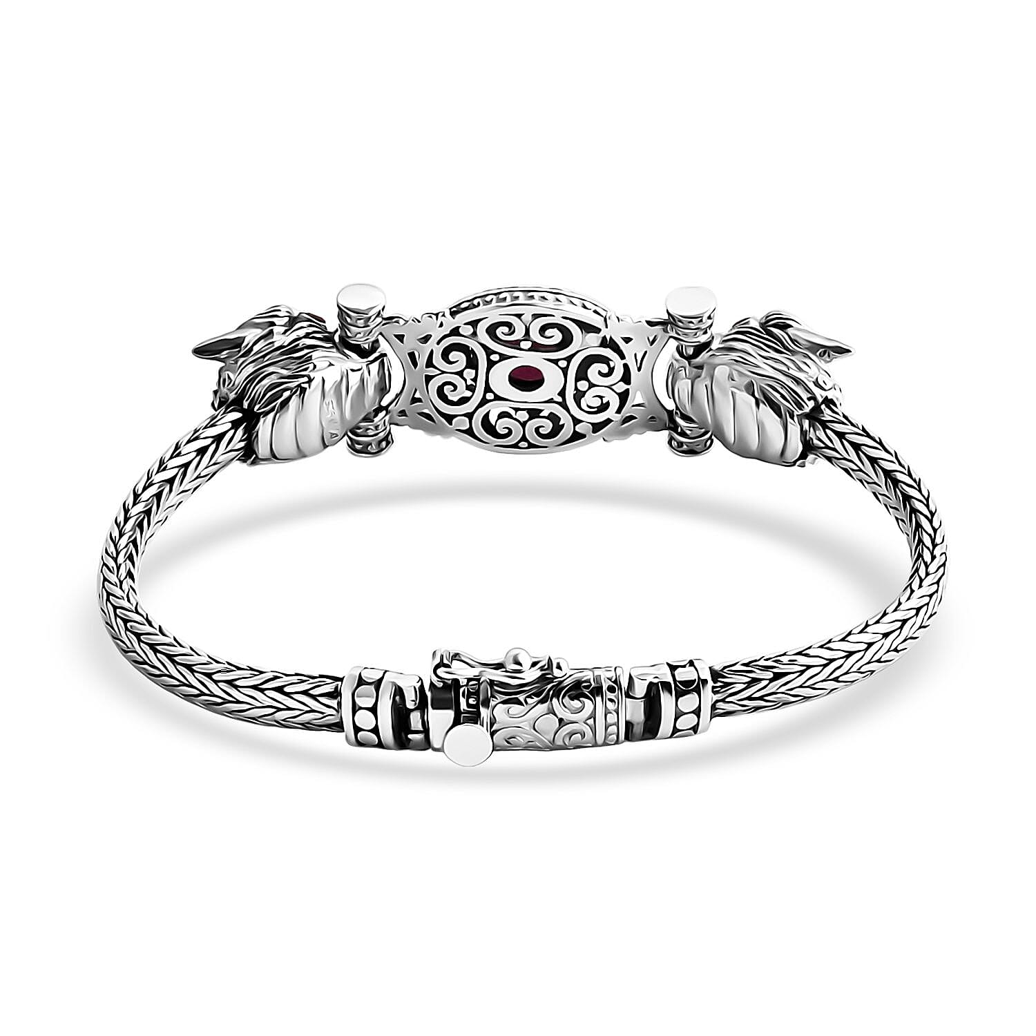 Royal Bali - Cabo Delgado Ruby & Red Garnet Bracelet (Size 7.5) Sterling Silver 4.38 Ct, Silver Wt. 32.24 Gms.