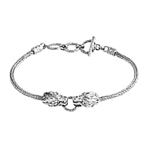 Royal Bali Collection Sterling Silver Dragon Bracelet (Size 7 - 1 Ext) with T-Bar Clasp, Silver Wt. 12.38 Gms.