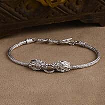 Royal Bali Collection Sterling Silver Dragon Bracelet (Size 7 - 1 Ext) with T-Bar Clasp, Silver Wt. 12.38 Gms.