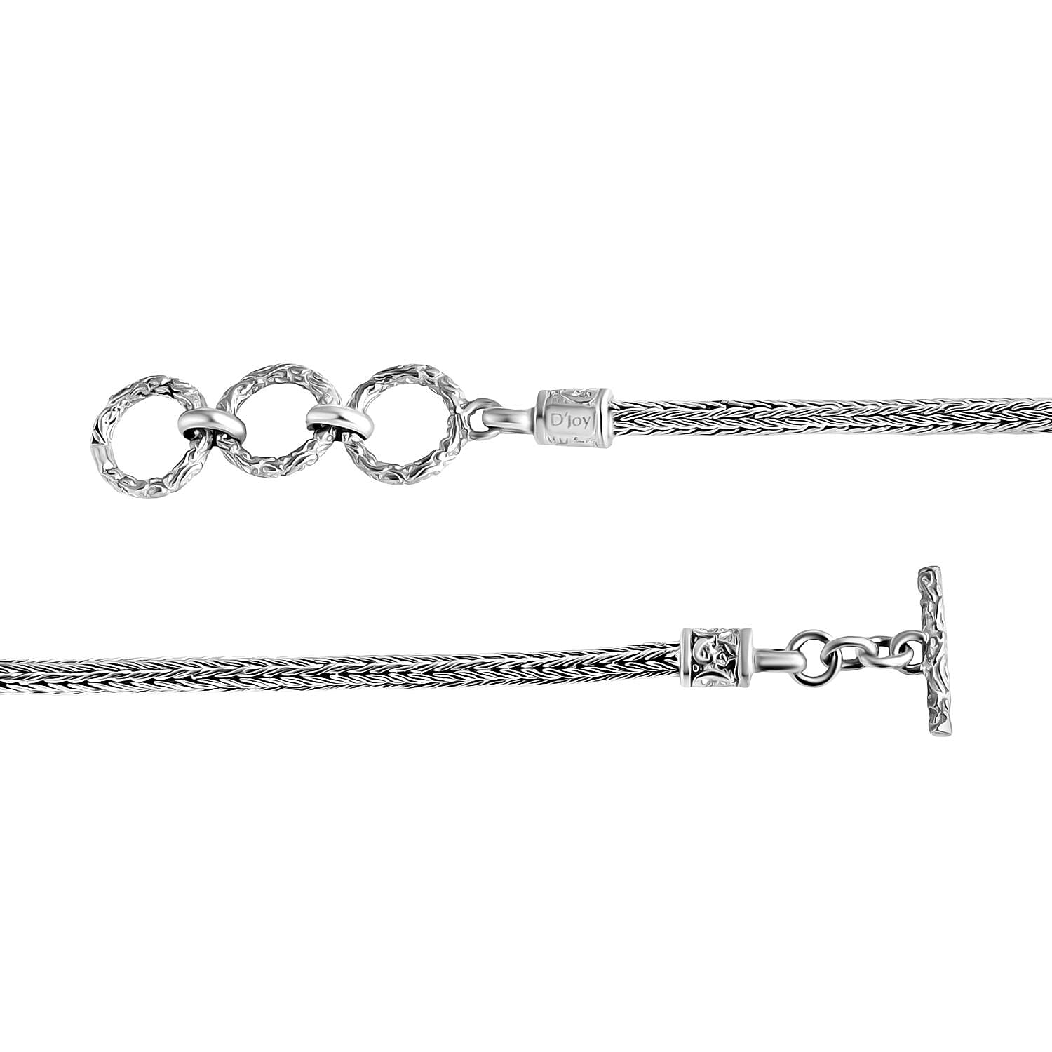 Royal Bali Collection Sterling Silver Dragon Bracelet (Size 7 - 1 Ext) with T-Bar Clasp, Silver Wt. 12.38 Gms.