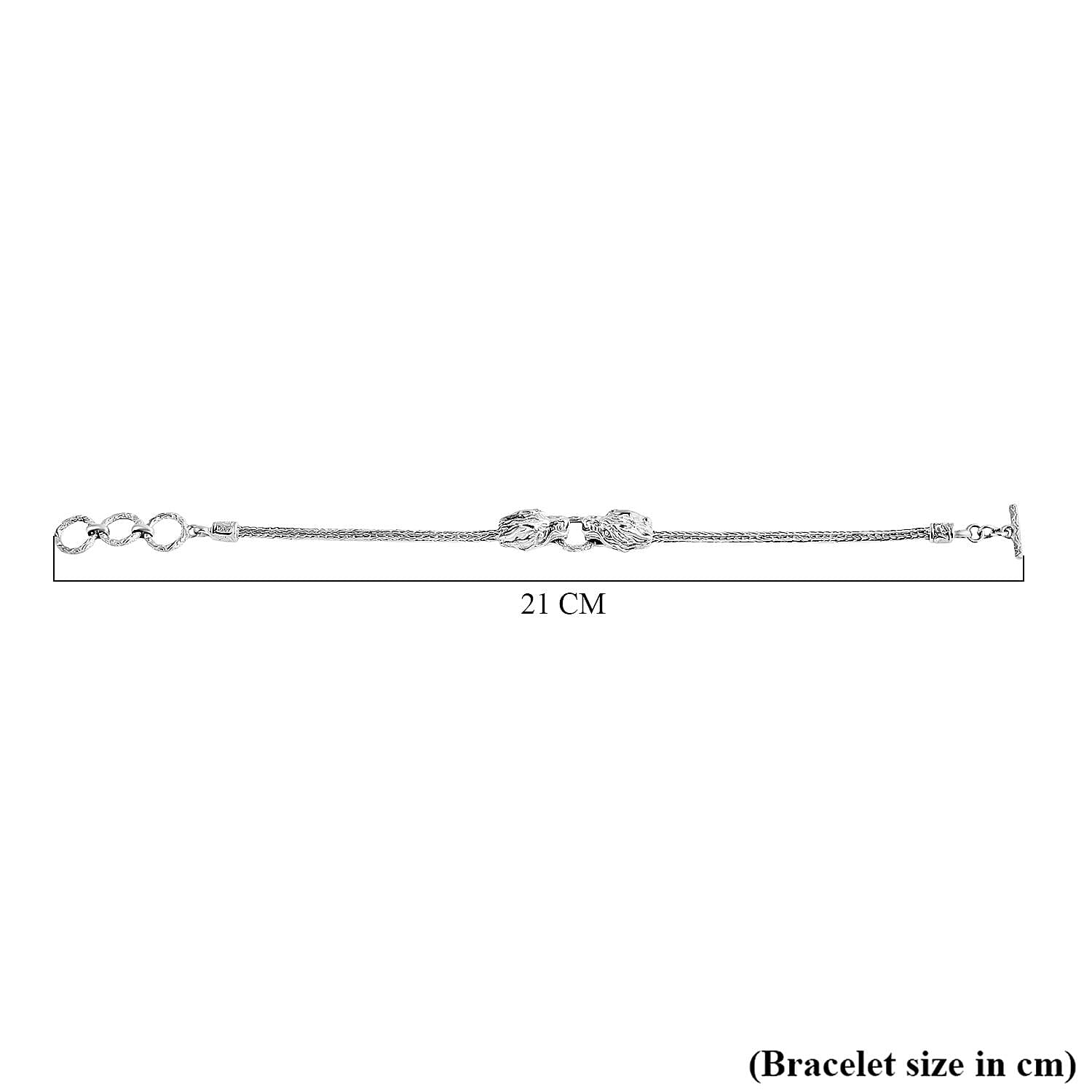 Royal Bali Collection Sterling Silver Dragon Bracelet (Size 7 - 1 Ext) with T-Bar Clasp, Silver Wt. 12.38 Gms.