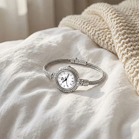 Royal Bali Collection - Sterling Silver Round Swiss Movement Dial Tulangnaga Chain Bracelet Watch (Size 6.5) Silver Wt. 18.00 Gms