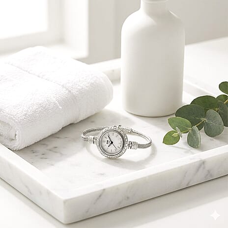 Royal Bali Collection - Sterling Silver Round Swiss Movement Dial Tulangnaga Chain Bracelet Watch (Size 6.5) Silver Wt. 18.00 Gms