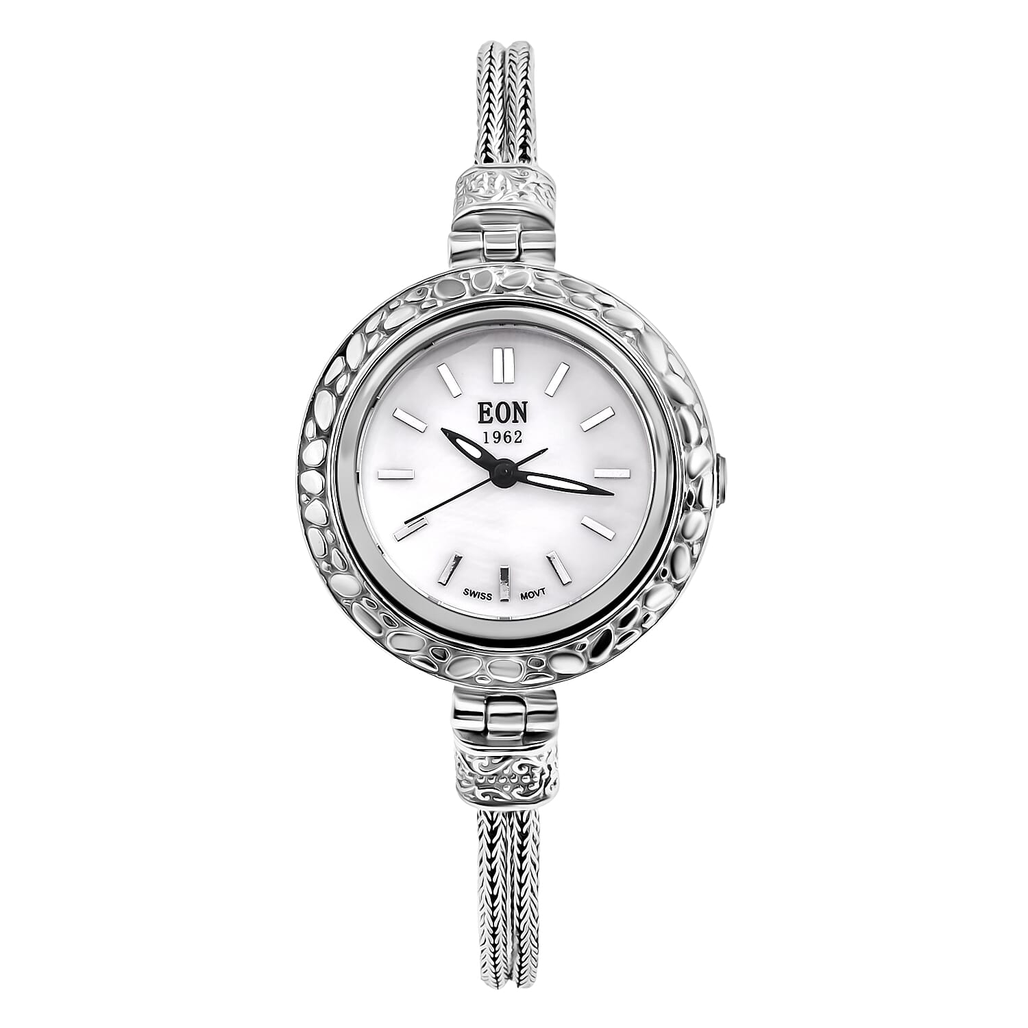 D'Joy Sterling Silver Round Dial Watch Tulangnaga Chain Bracelet (Size 6.5)