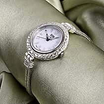 D'Joy Sterling Silver Round Dial Watch Tulangnaga Chain Bracelet (Size 6.5)