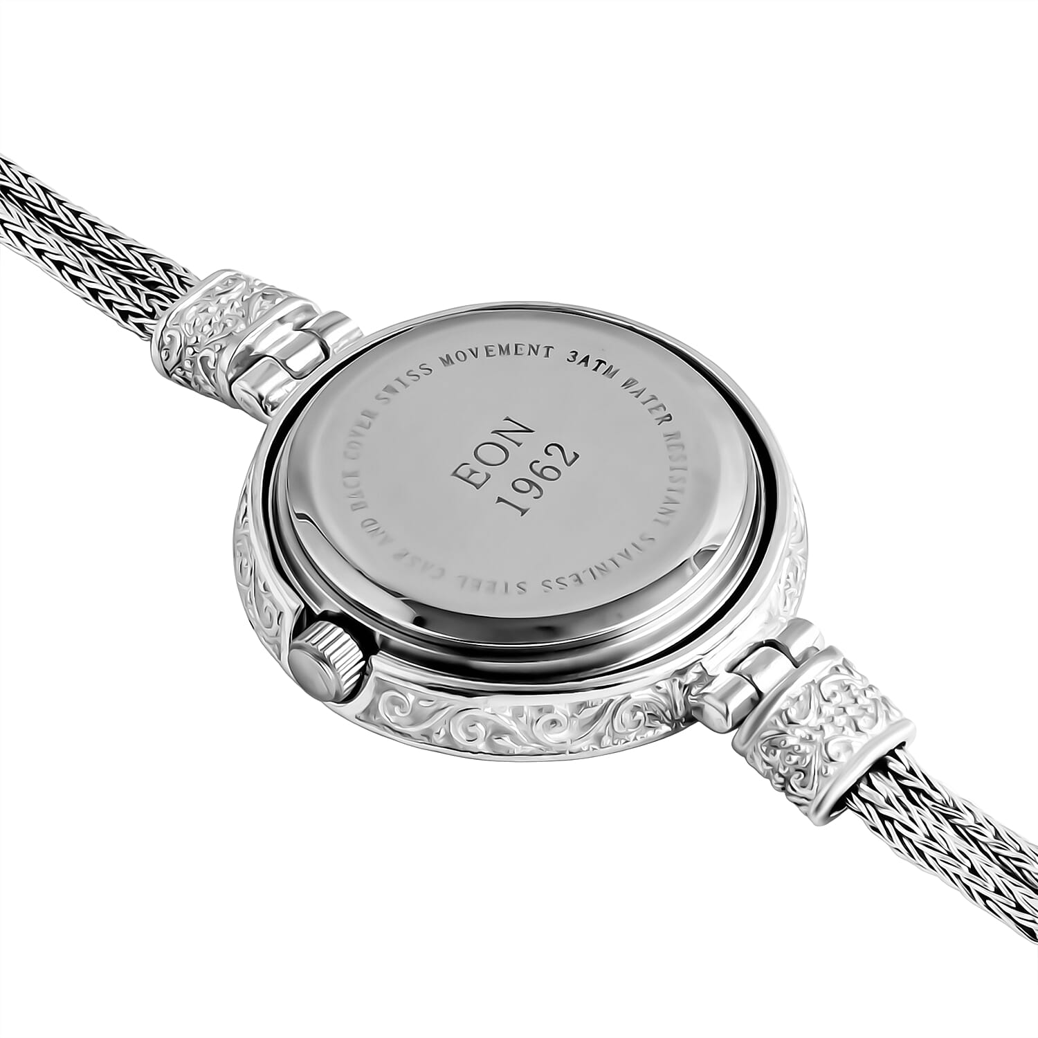 D'Joy Sterling Silver Round Dial Watch Tulangnaga Chain Bracelet (Size 6.5)