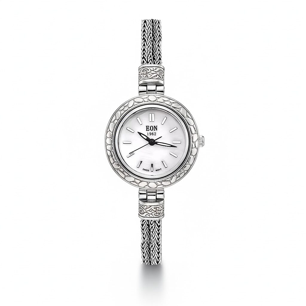 Royal Bali Collection - Sterling Silver Round Swiss Movement Dial Tulangnaga Chain Bracelet Watch (Size 6.5) Silver Wt. 18.00 Gms