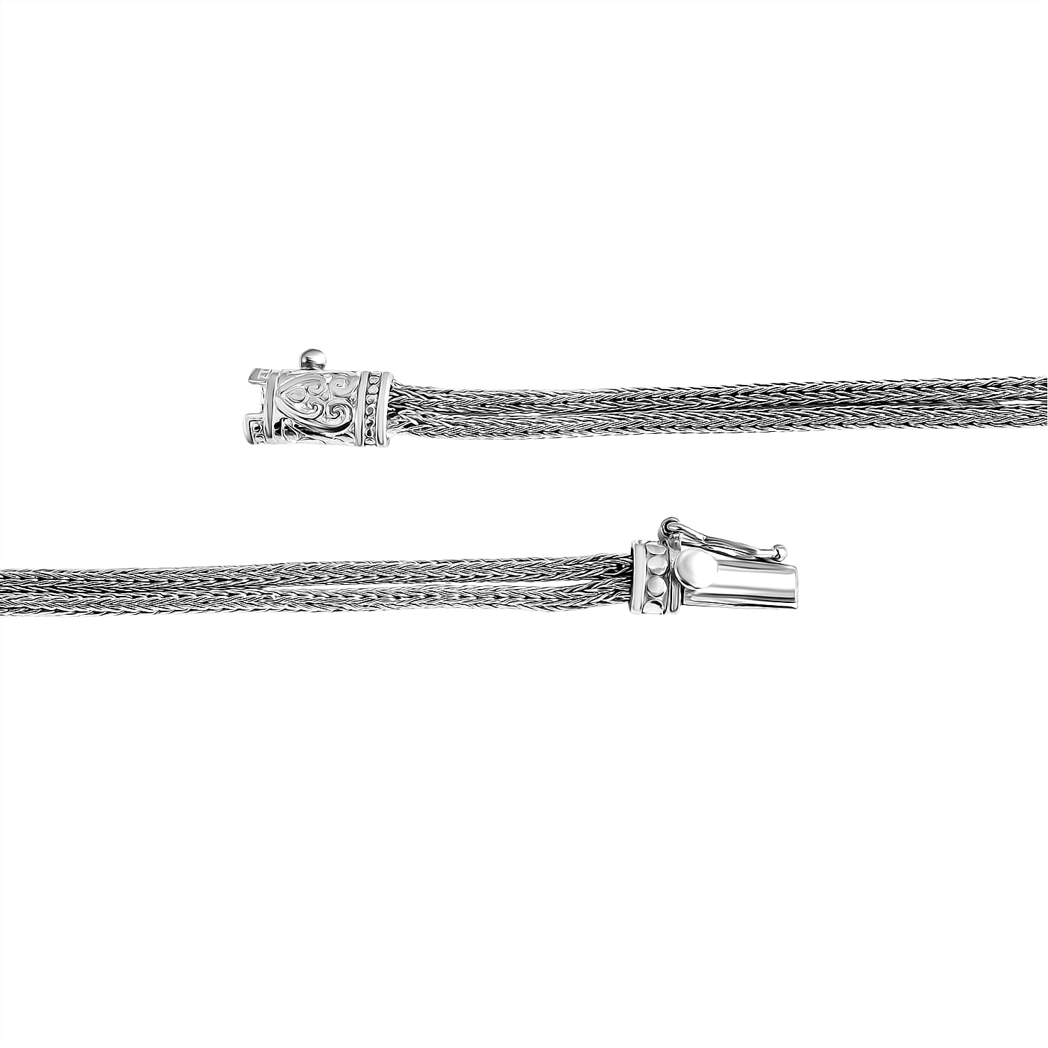 D'Joy Sterling Silver Round Dial Watch Tulangnaga Chain Bracelet (Size 7.5)