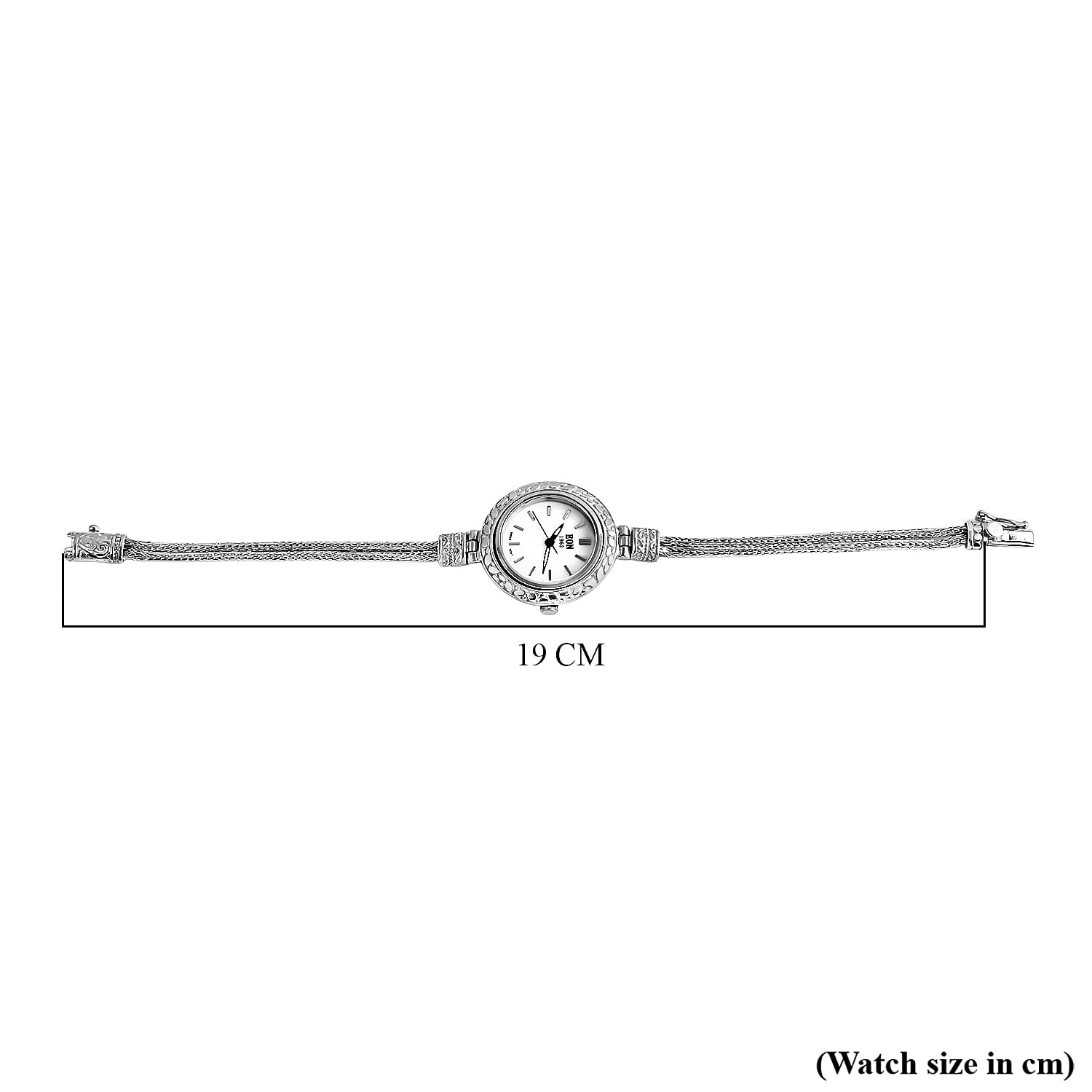 D'Joy Sterling Silver Round Dial Watch Tulangnaga Chain Bracelet (Size 7.5)