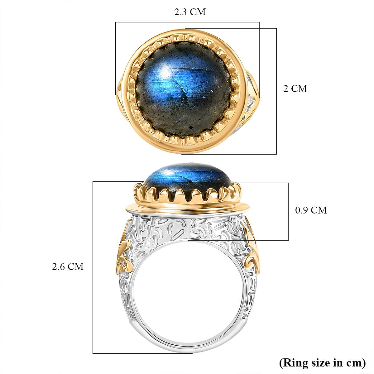 EverTrue Labradorite Solitaire Ring Pure Yellow Brass  9.727  Ct.