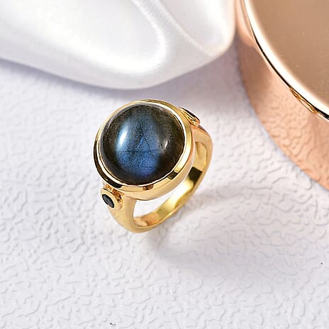 EverTrue Labradorite & Black Spinel Ring in Yellow Gold Plated 10.42 Ct.