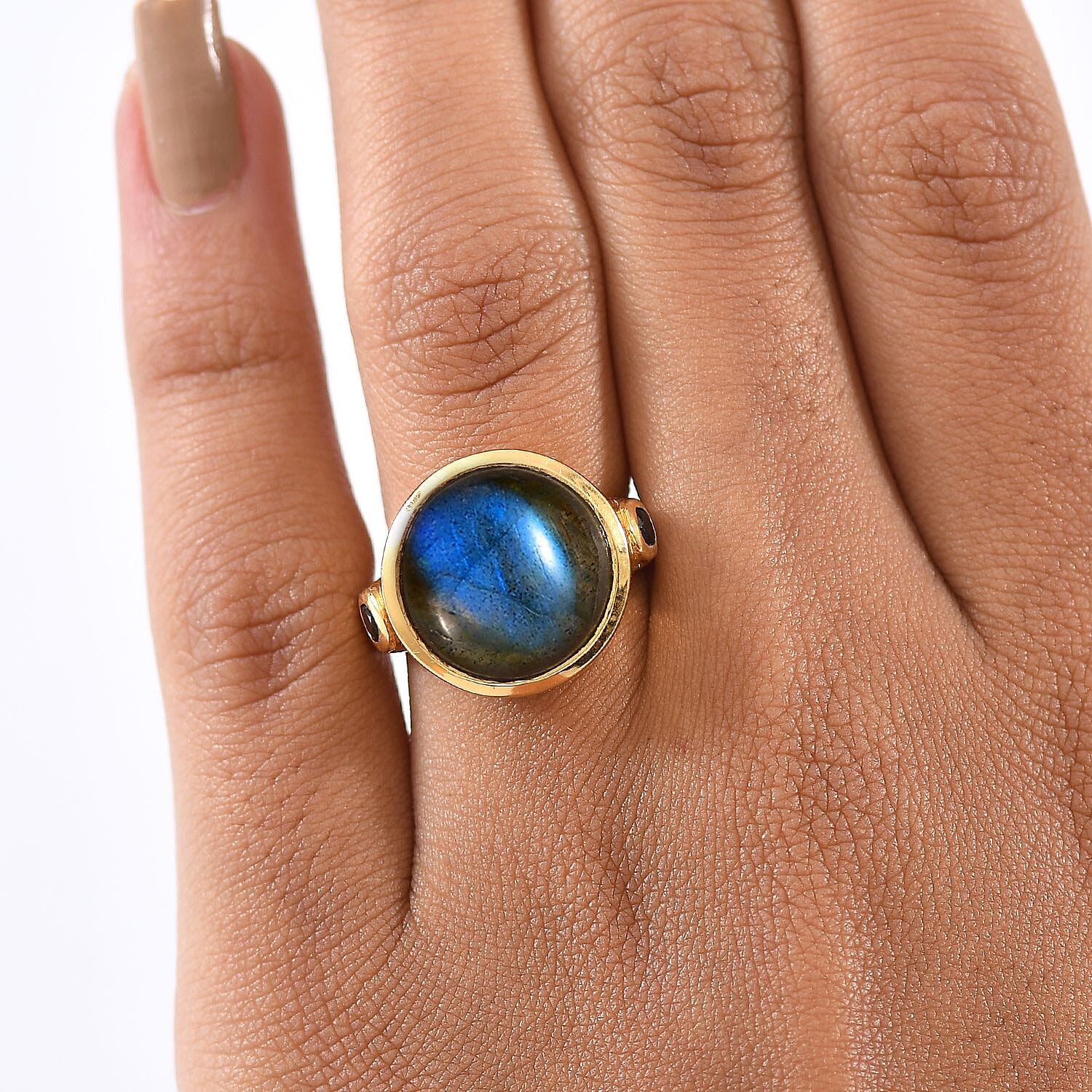 EverTrue Labradorite & Black Spinel Ring in Yellow Gold Plated 10.42 Ct.