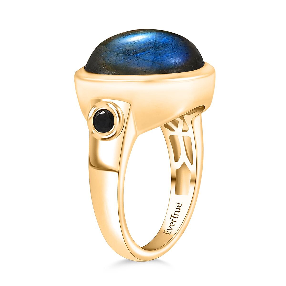 EverTrue Labradorite & Black Spinel Ring in Yellow Gold Plated 10.42 Ct.