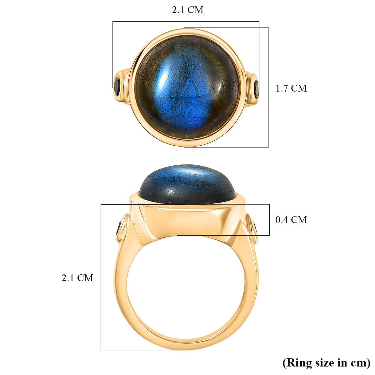 EverTrue Labradorite & Black Spinel Ring in Yellow Gold Plated 10.42 Ct.