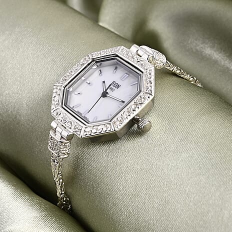 Royal Bali Collection - D'Joy Sterling Silver Octagonal Swiss Movement Dial Watch Borobudur Chain Bracelet (Size 6.5) Silver Wt. 16.00 Gms.