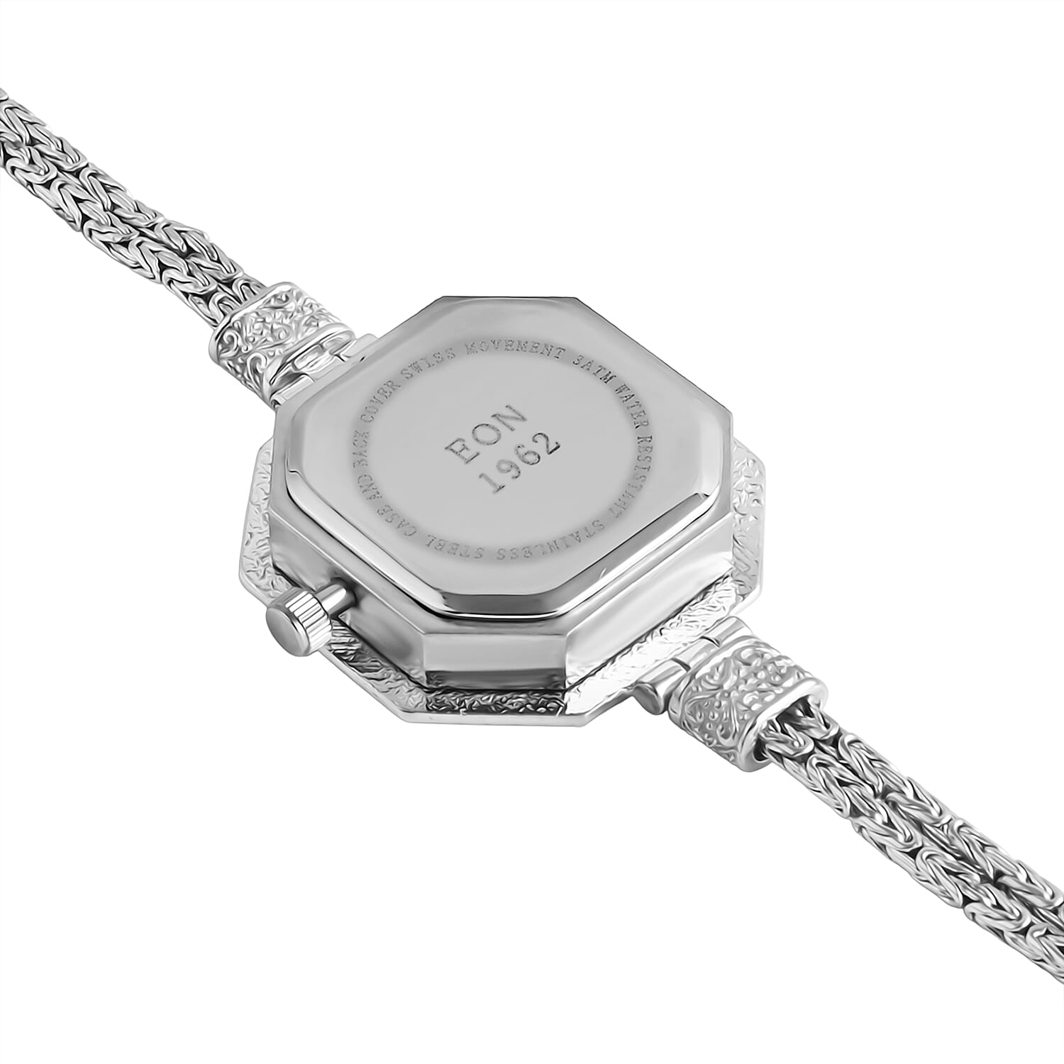 Royal Bali Collection - D'Joy Sterling Silver Octagonal Swiss Movement Dial Watch Borobudur Chain Bracelet (Size 7) Silver Wt. 16.5 Gms.