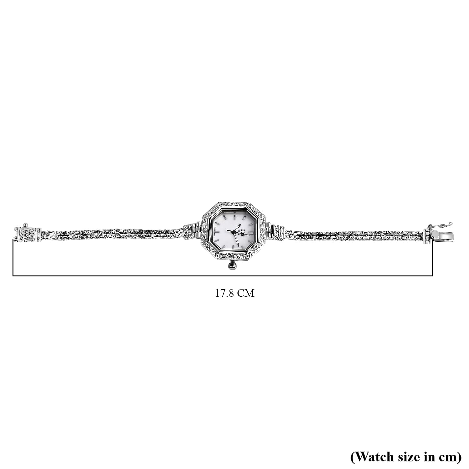 Royal Bali Collection - D'Joy Sterling Silver Octagonal Swiss Movement Dial Watch Borobudur Chain Bracelet (Size 7) Silver Wt. 16.5 Gms.