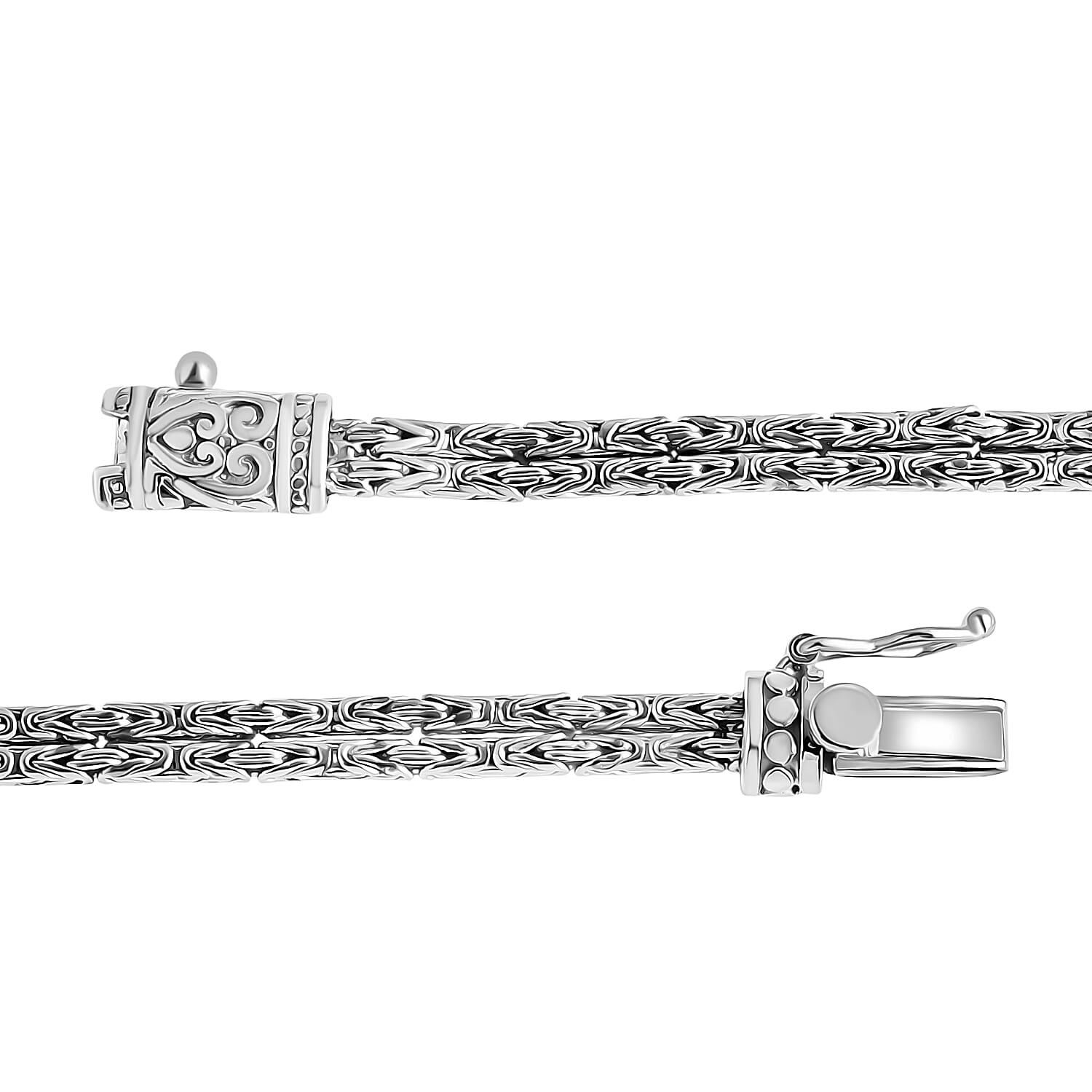 Royal Bali Collection - D'Joy Sterling Silver Octagonal Swiss Movement Dial Watch Borobudur Chain Bracelet (Size 8) Silver Wt. 17.5 Gms.