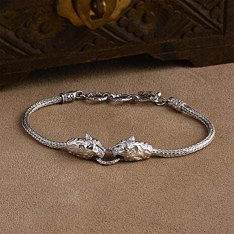 Royal Bali Collection Sterling Silver Panther Bracelet (Size 7 - 1 Ext) with T-Bar Clasp, Silver Wt. 11.63 Gms.