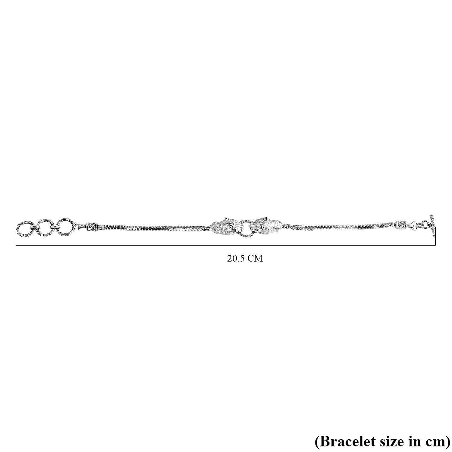 Royal Bali Collection Sterling Silver Panther Bracelet (Size 7 - 1 Ext) with T-Bar Clasp, Silver Wt. 11.63 Gms.