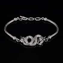 Bali Legacy Sterling Silver Dragon Bracelet (Size 7 - 1 Ext) with T-Bar Clasp, Silver Wt. 13.20 Gms.