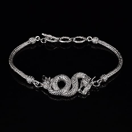 Bali Legacy Sterling Silver Dragon Bracelet (Size 7 - 1 Ext) with T-Bar Clasp, Silver Wt. 13.20 Gms.