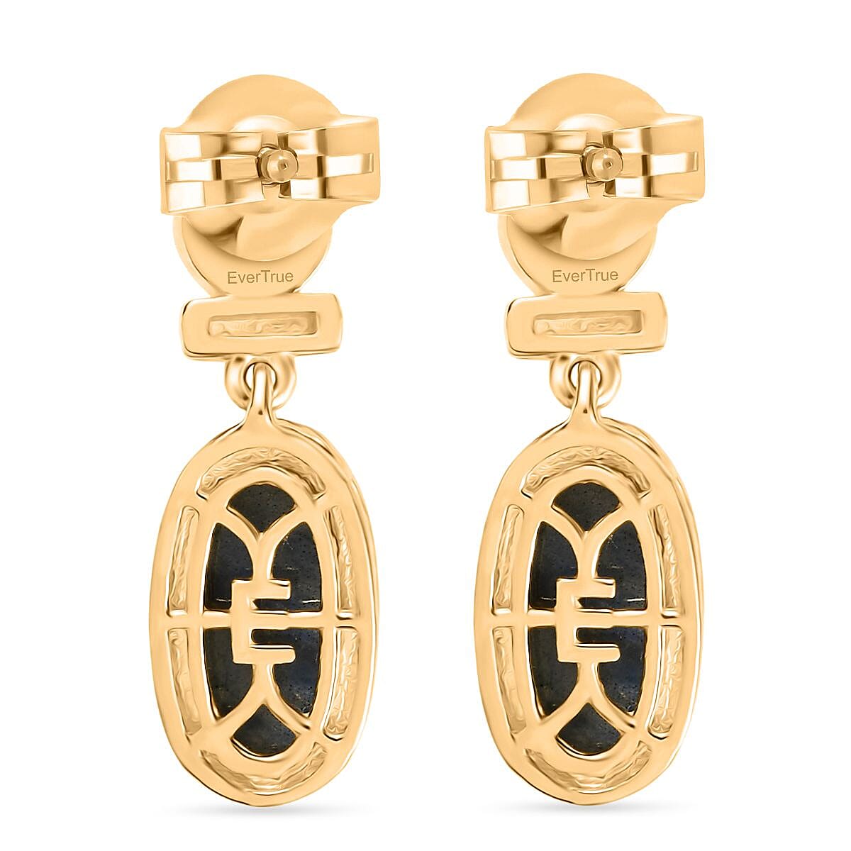 EverTrue Labradorite & Lagoon Turquoise Stud Push Post Earring in Yellow Gold Plated 5.12 Ct.