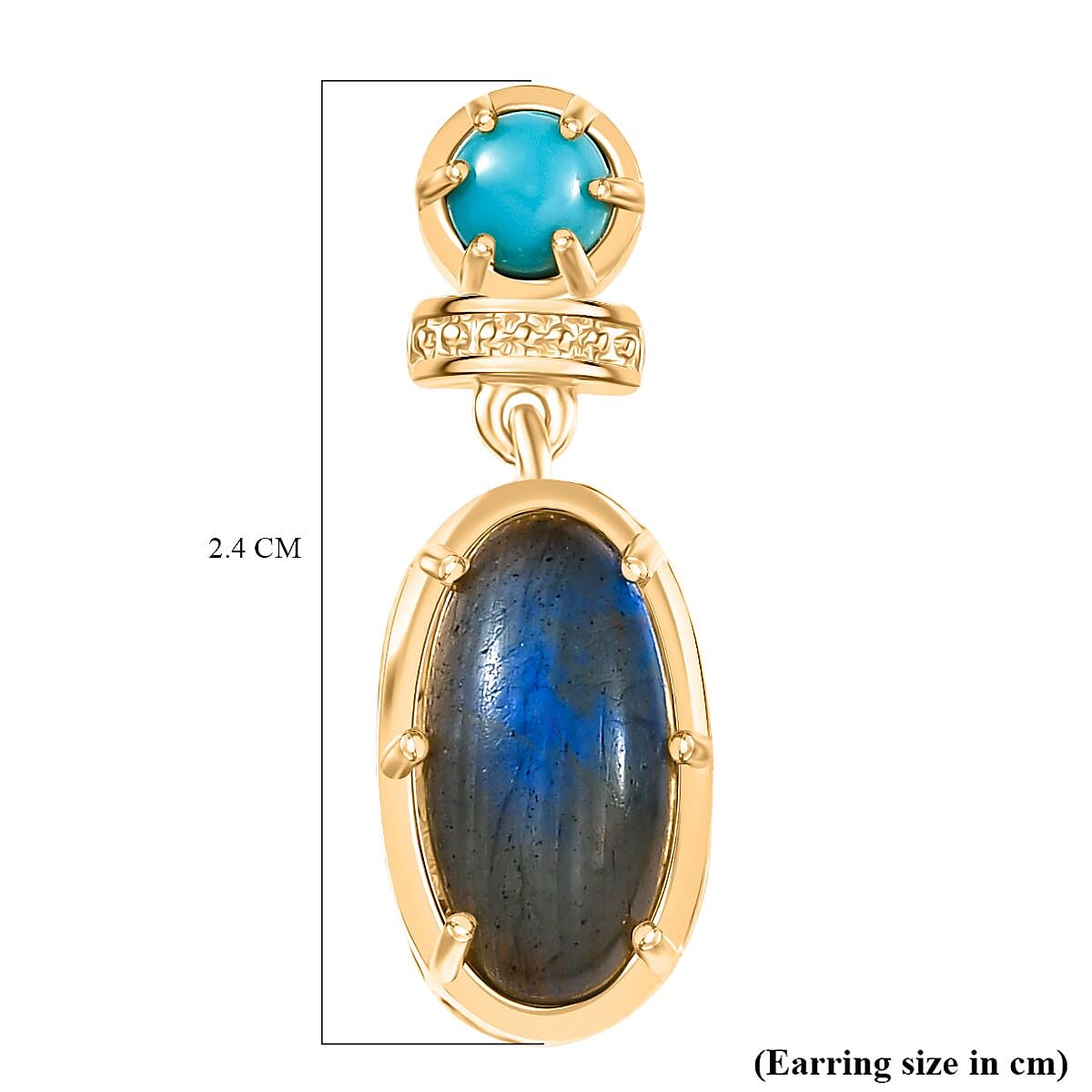 EverTrue Labradorite & Lagoon Turquoise Stud Push Post Earring in Yellow Gold Plated 5.12 Ct.
