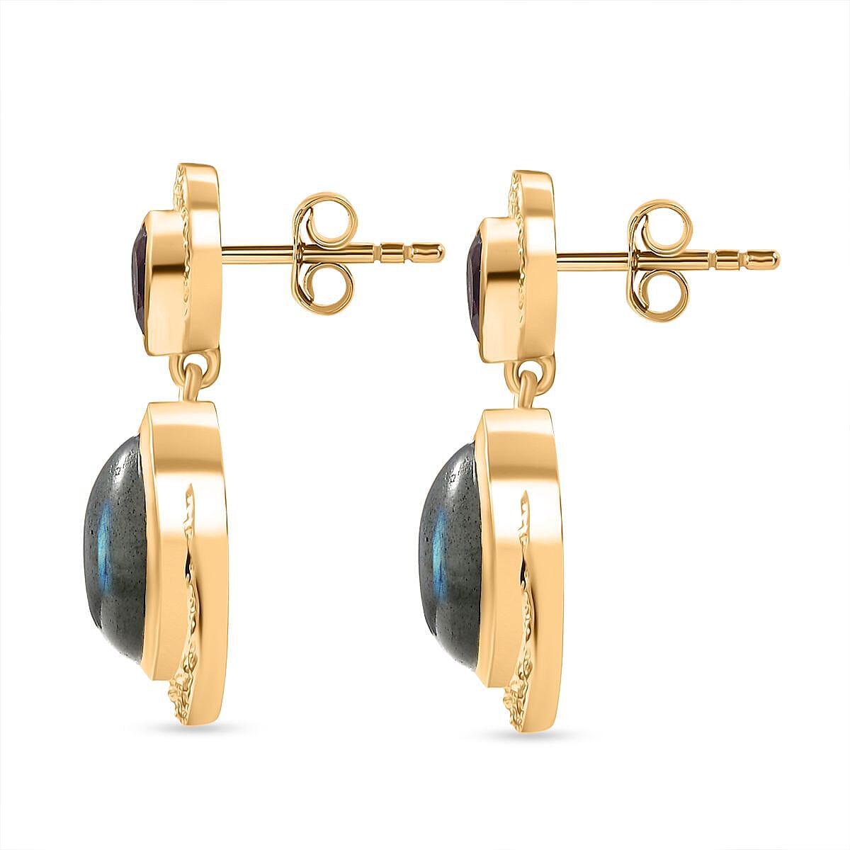 EverTrue Labradorite & African Amethyst Dangling Earring in Yellow Gold Plated 10.04 Ct.