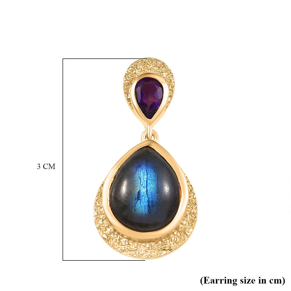 EverTrue Labradorite & African Amethyst Dangling Earring in Yellow Gold Plated 10.04 Ct.