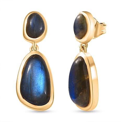 EverTrue Labradorite Dangling Earring in Yellow Gold Plated 10.41 Ct.