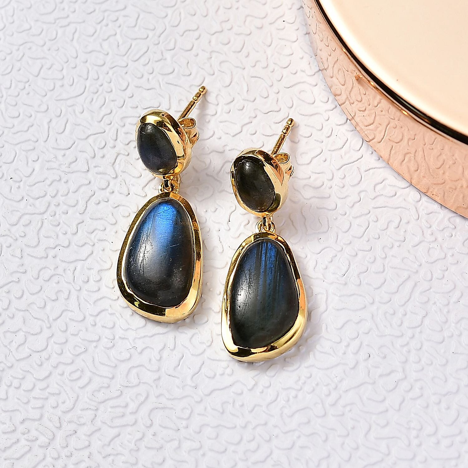 EverTrue Labradorite Dangling Earring in Yellow Gold Plated 10.41 Ct.