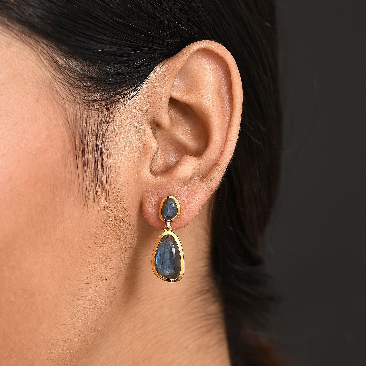 EverTrue Labradorite Dangling Earring in Yellow Gold Plated 10.41 Ct.