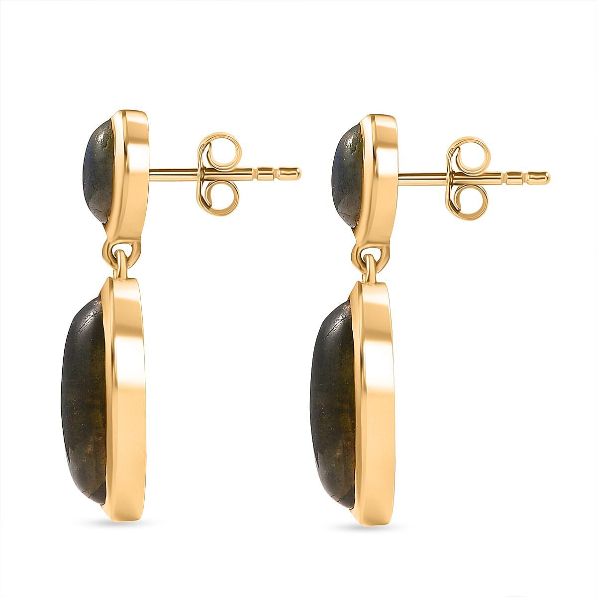 EverTrue Labradorite Dangling Earring in Yellow Gold Plated 10.41 Ct.