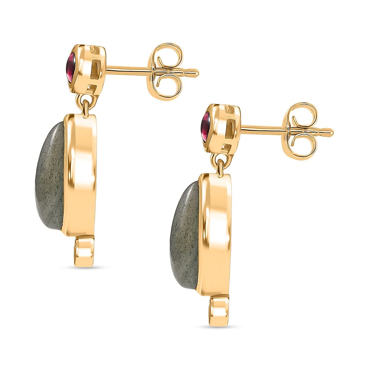 EverTrue Labradorite, Rhodolite Garnet & White Zircon Dangling Earring in Yellow Gold Plated 4.91 Ct.