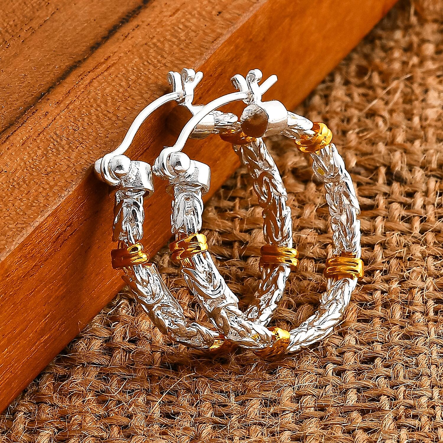 Royal Bali Collection Sterling Silver Earring with Clasp in Two Tone Plated