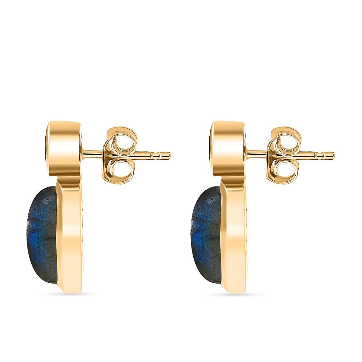 EverTrue Labradorite & African Amethyst Stud Push Post Earring in Yellow Gold Plated 7.44 Ct.