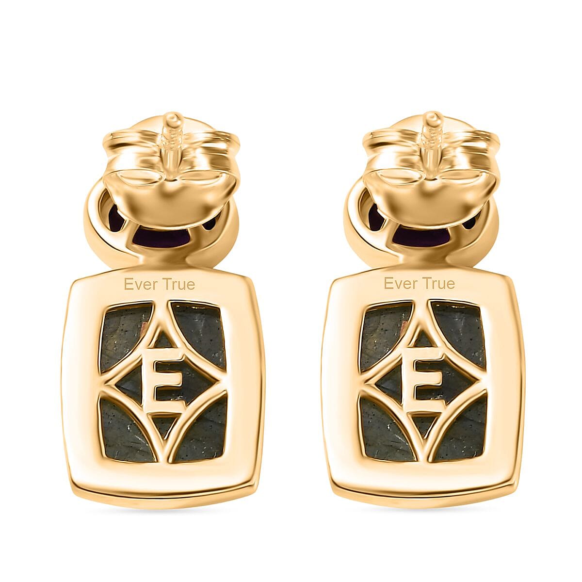 EverTrue Labradorite & African Amethyst Stud Push Post Earring in Yellow Gold Plated 7.44 Ct.