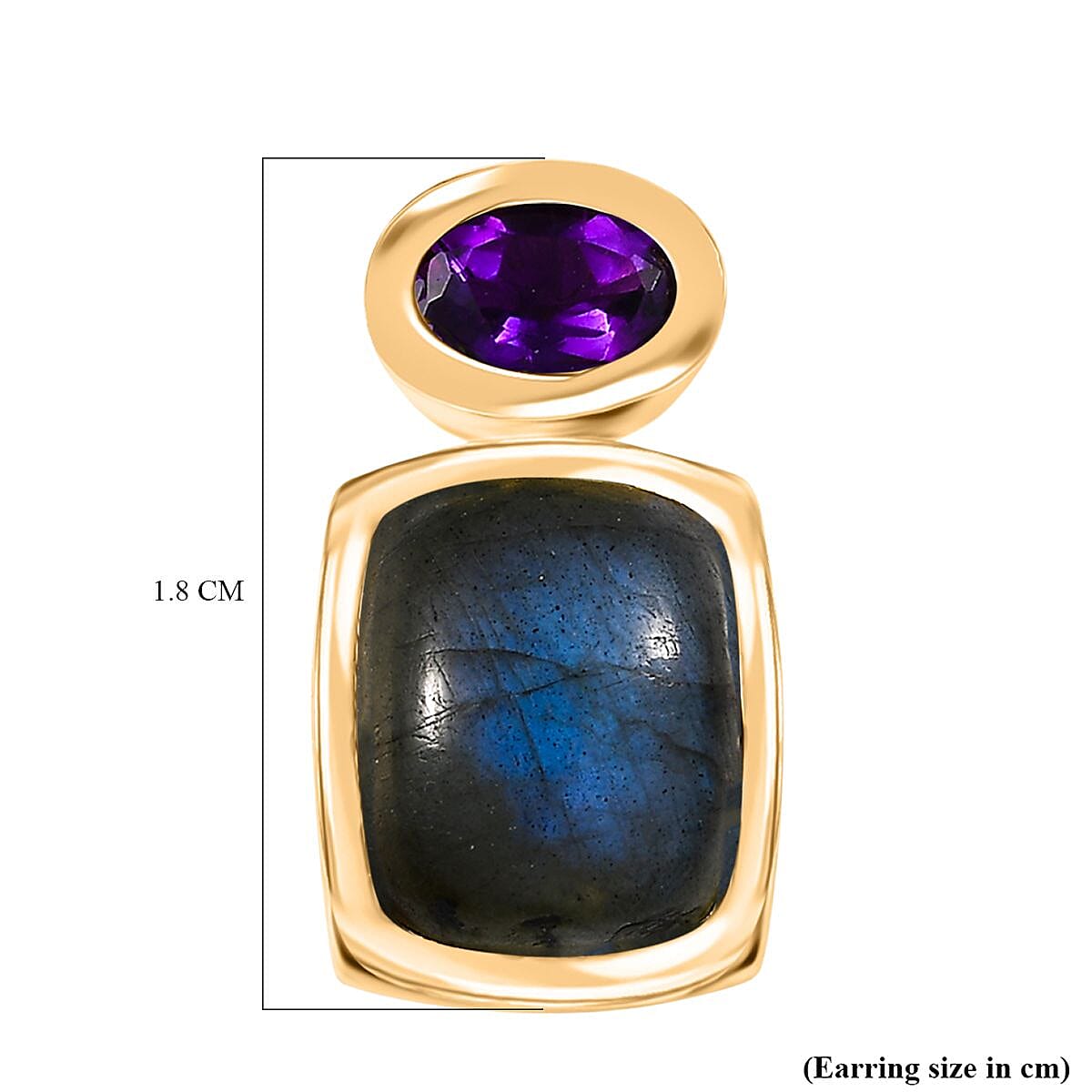 EverTrue Labradorite & African Amethyst Stud Push Post Earring in Yellow Gold Plated 7.44 Ct.