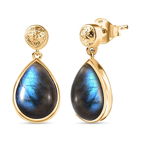 EverTrue Labradorite Solitaire Stud Push Post Earring in Yellow Gold Plated 10.52 Ct.