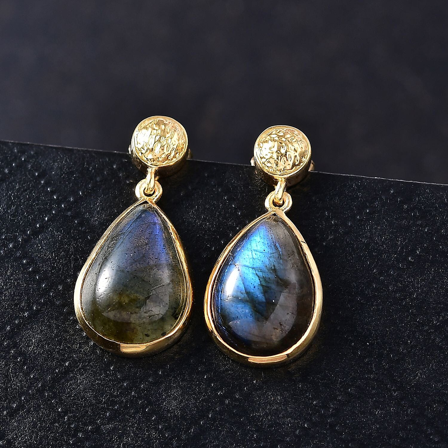 EverTrue Labradorite Solitaire Stud Push Post Earring in Yellow Gold Plated 10.52 Ct.