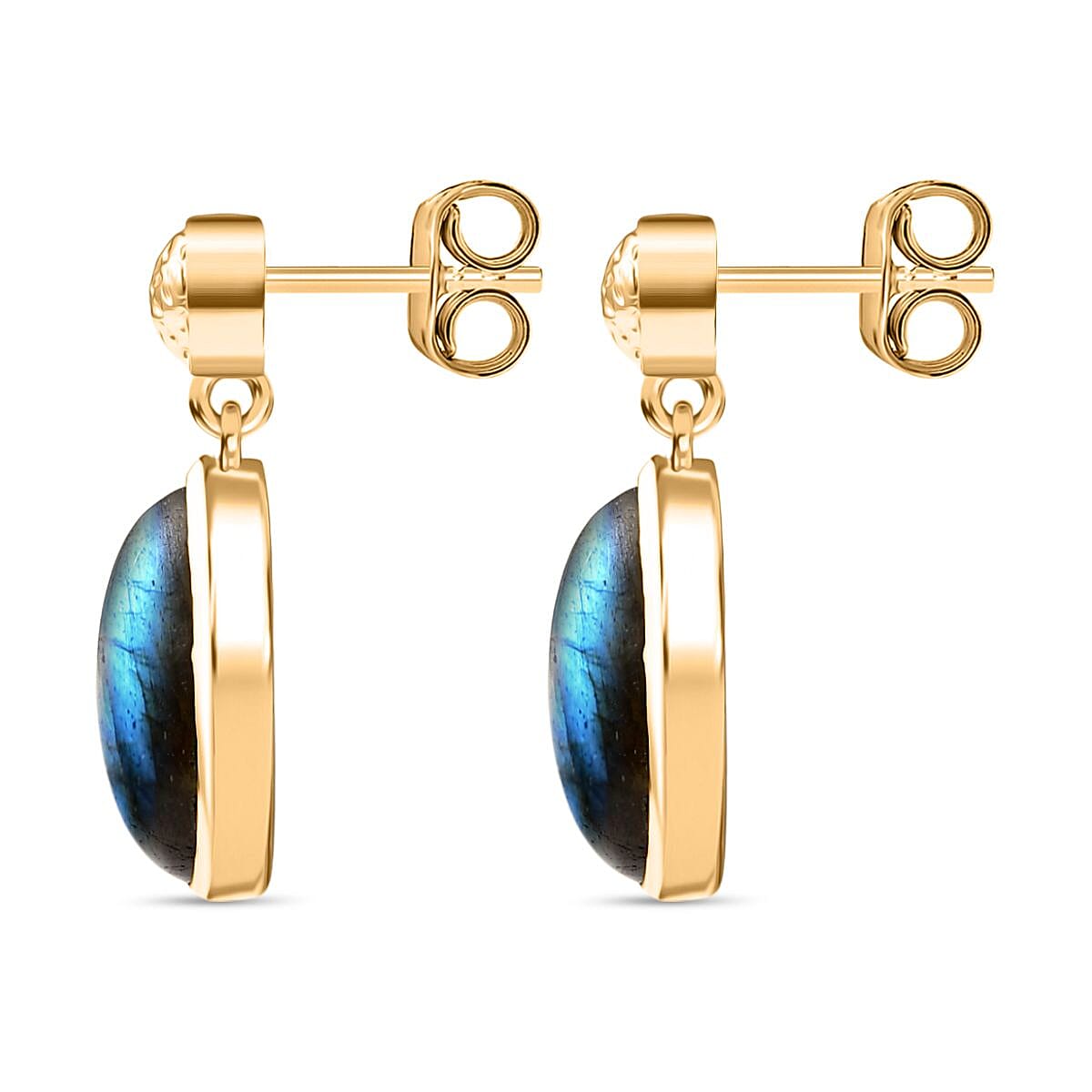 EverTrue Labradorite Solitaire Stud Push Post Earring in Yellow Gold Plated 10.52 Ct.