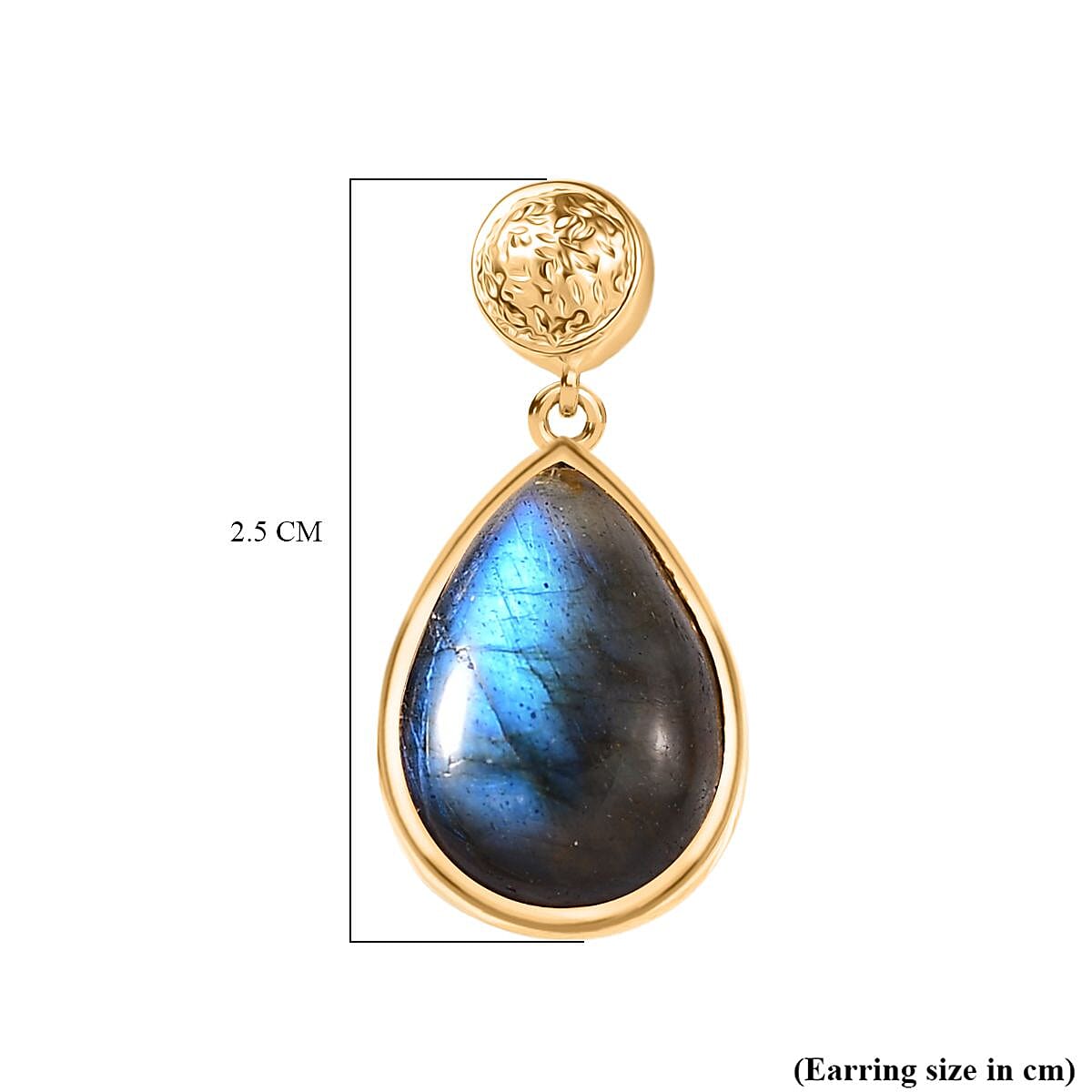 EverTrue Labradorite Solitaire Stud Push Post Earring in Yellow Gold Plated 10.52 Ct.