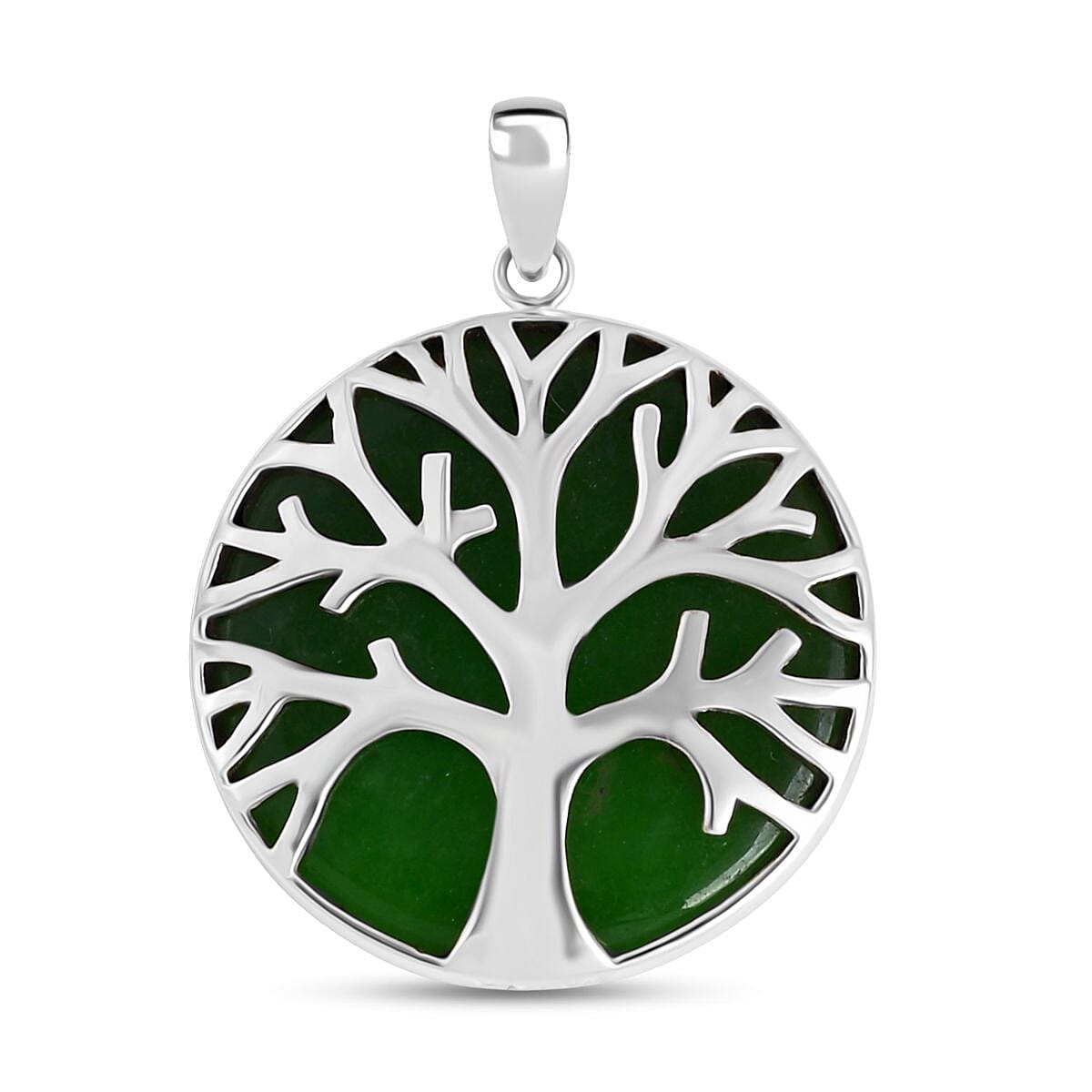 Bali Legacy Green Jade Tree Of Life Pendant Sterling Silver 39.14 Ct, Silver Wt. 4.67 Gms.