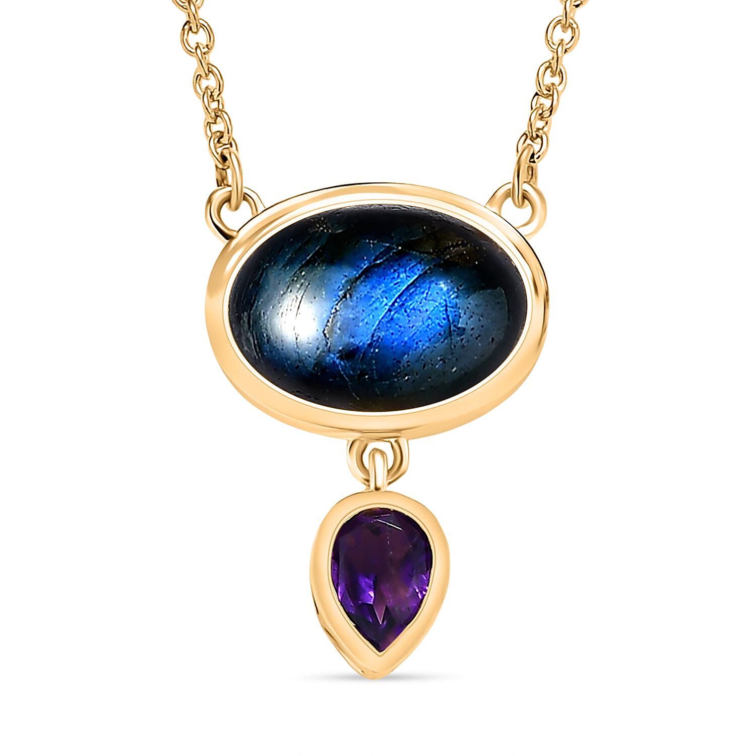 EverTrue African Amethyst Fancy Necklace (Size - 20) Pure Yellow Brass Mix Metal  6.643  Ct.