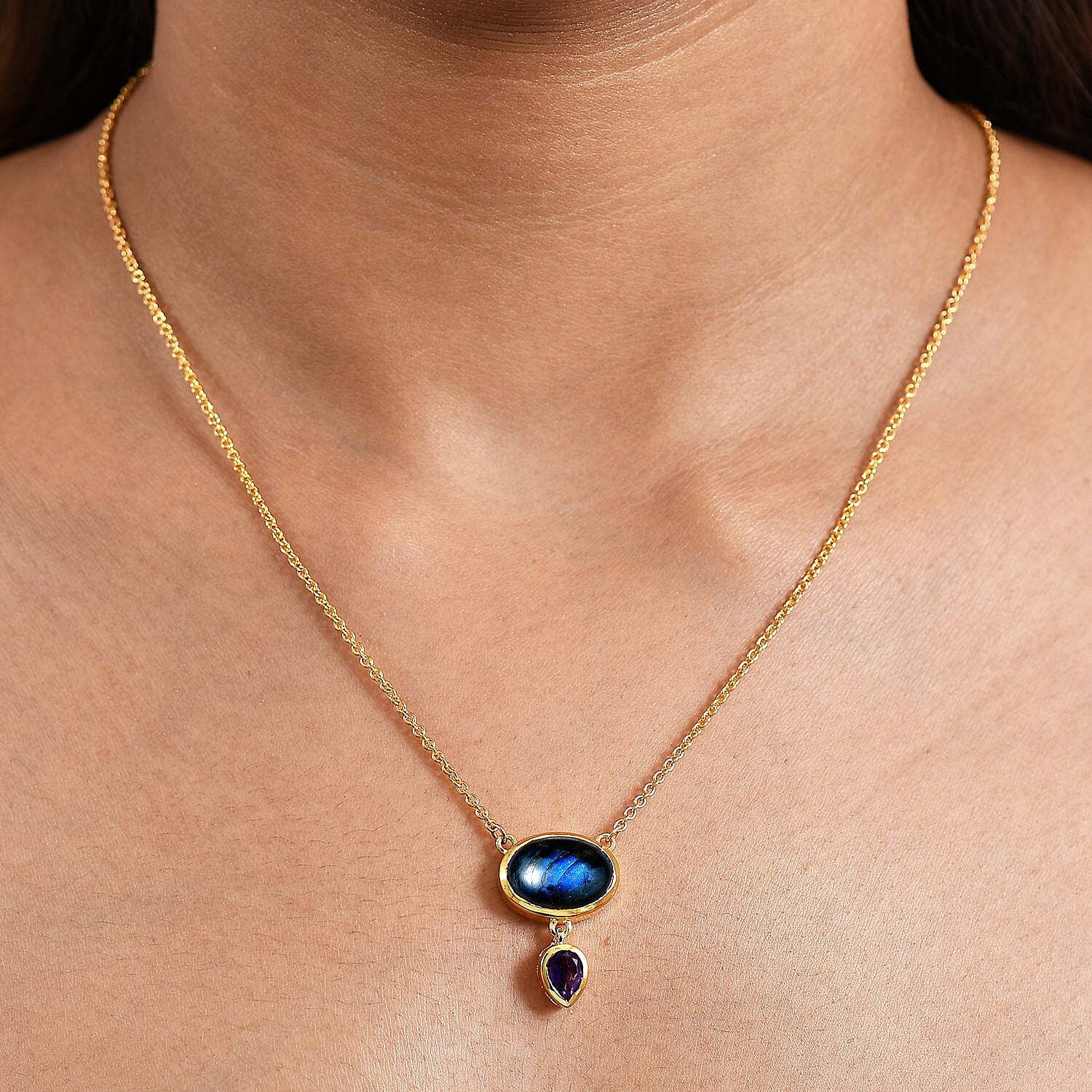 EverTrue African Amethyst Fancy Necklace (Size - 20) Pure Yellow Brass Mix Metal  6.643  Ct.