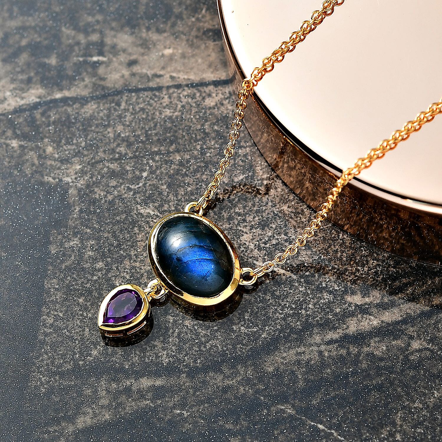 EverTrue African Amethyst Fancy Necklace (Size - 20) Pure Yellow Brass Mix Metal  6.643  Ct.