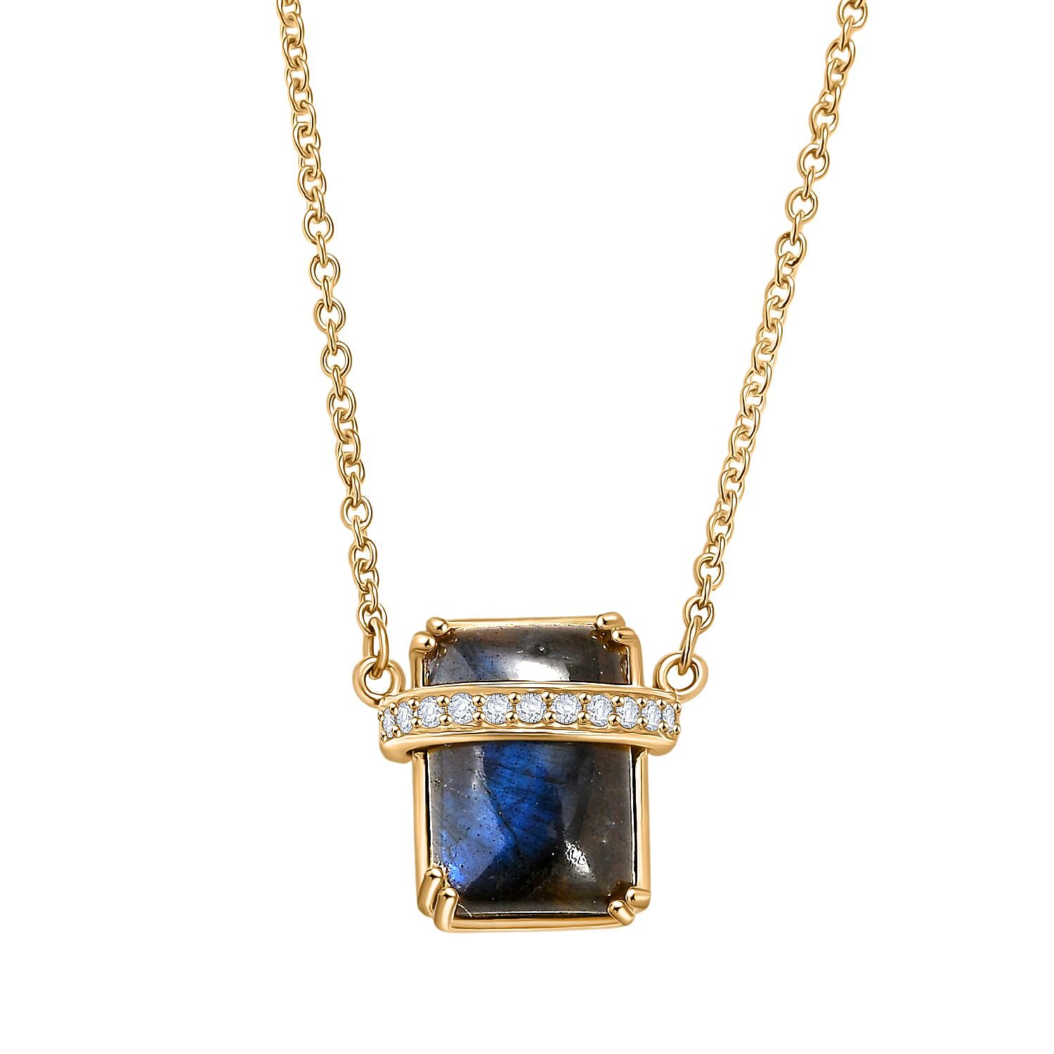 EverTrue Labradoride & White Zircon Necklace (Size - 20) In Gold Plated 8.54 Ct.