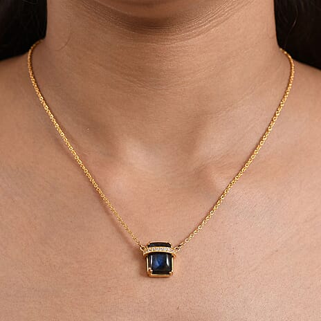 EverTrue Labradoride & White Zircon Necklace (Size - 20) In Gold Plated 8.54 Ct.