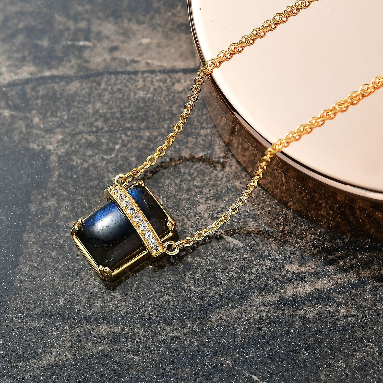 EverTrue Labradoride & White Zircon Necklace (Size - 20) In Gold Plated 8.54 Ct.